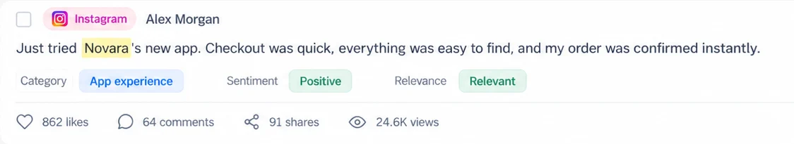 Instagram mention — category App experience, sentiment Positive, relevant